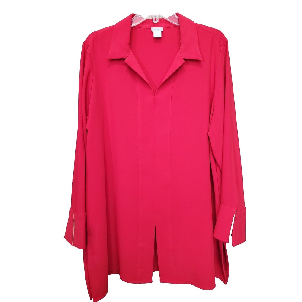 Chico's Red Collared Long Sleeve Tunic Size 3 (XL) Lagenlook